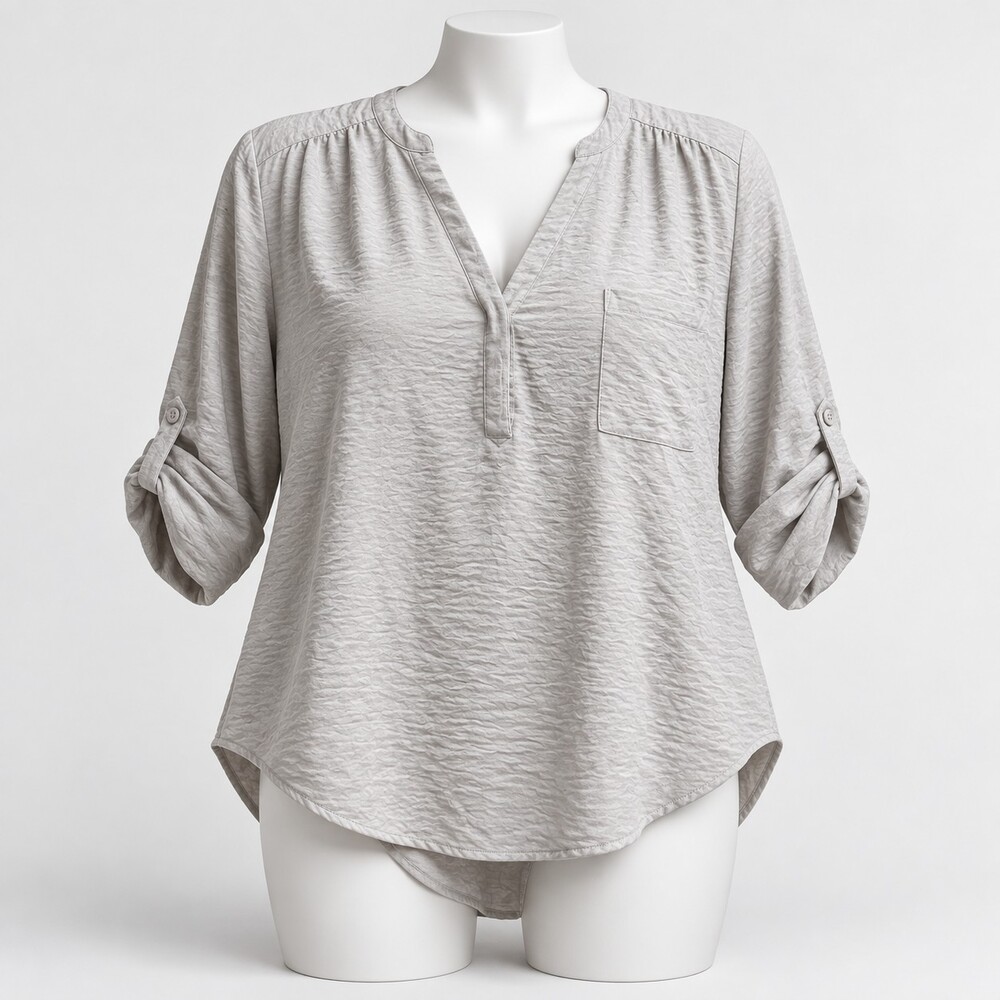 Torrid Light Gray Roll Tab Sleeve Blouse Women's 3/4 Sleeve Casual Top